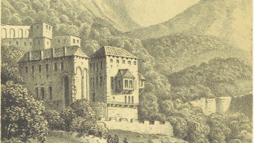 Moukhtara Palace, seat of the Jumblatt family in the Chouf, Mount Lebanon — 1861 lithograph